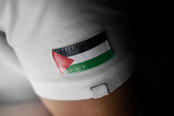 Patch of the national flag of the Palestine on a white t-shirt