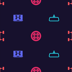 Set Car mirror, Diagnostics condition of car, wheel and Chassis on seamless pattern. Vector.