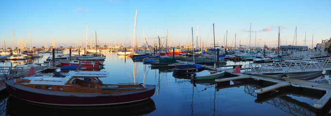 soft late afternoon light on the Arcachon marina, in New Aquitaine, in the south west of France