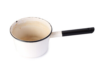 Enamelled kitchen ladle. Isolated object on white background