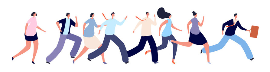 Business run competition. Office worker running, professional rivals race. Successful employee winner, people hurry to work vector concept. Career competition, business worker race illustration
