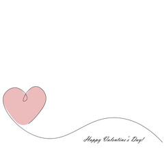 Valentines day background with heart one line, vector illustration