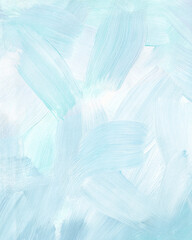 Mint art background. Large brush strokes. Acrylic paint in light green or turquoise, white and...