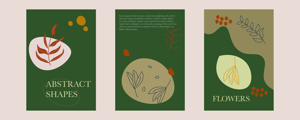Botanical wall art vector set. Foliage line art drawing with abstract shape. Abstract Plant Art design for print, cover, wallpaper, Minimal and natural wall art. Vector illustration.
