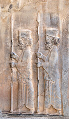 Bas-relief with assyrian warriors, Persepolis, Iran