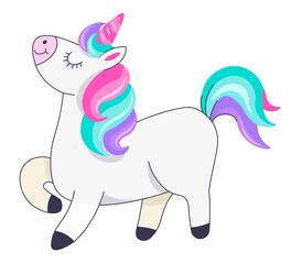 Proud unicorn walking with head up, animal vector