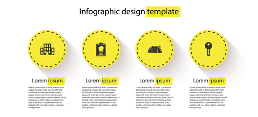 Set House, contract, Warehouse and key. Business infographic template. Vector.