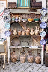 Traditional moroccan souvenirs on souk in Essaouira, Morocco, Africa