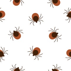 Vector realistic isolated seamless pattern with tick insects for decoration and covering on the white background. Flat illustration. Concept of mite danger