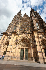 Fototapeta na wymiar Front view of the main entrance to the St. Vitus cathedral in Prague Castle in Prague, Czech Republic