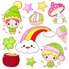 Set of St. Patrick's day icons in kawaii style