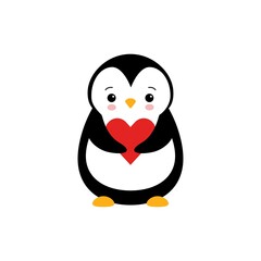 Penguin with heart. Penguin cartoon vector illustration.