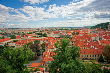 Panorama Tile roofs of the old city Prague.View of Prague from prague castle