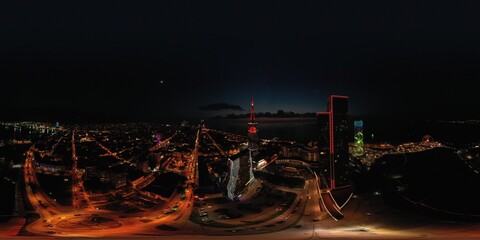 Night Batumi from a drone, Adjara, Georgia, Panorama 360