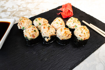 Delicious and juicy rolls with baked chicken