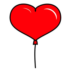 Inflatable balloon doodle clipart, red balloon on a string, valentines day symbol, hand drawn flat vector