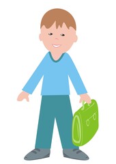 Boy and school bag, one person, vector illustration