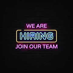 We Are Hiring Neon Signs Vector. Design Template Neon Style