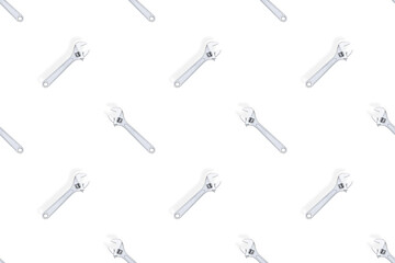 Adjustable metal wrench seamless pattern. Adjustable metal wrench on a colored background.