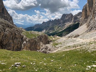 Fototapeta na wymiar Rosengarten group in the Dolomites, a mountain range in northeastern Italy