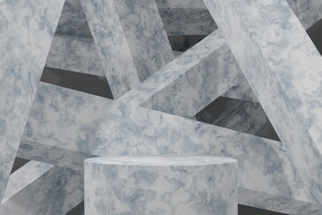 Natural marble podium with rectangular blocks for product display or promotion presentation, 3d rendering