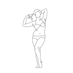 Woman Body Standing Pose Line Art Drawing.  Female Nude Minimalist Illustration. Woman Beauty Line Art Drawing. Good for Prints, T-shirt, Banners, Slogan Design Modern Graphic Style. Vector
