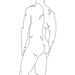 Continuous One Line Drawing of Naked Male Figure. Man Body Nude Drawing. Nude One Line Abstract Portrait. Minimalist Design. Vector EPS 10.