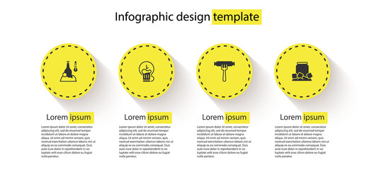 Set Cold beer bottle, Happy hour, Sausage on the fork and can. Business infographic template. Vector.