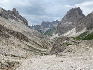 Fototapeta na wymiar Passo Principe in the Rosengarten group in the Dolomites, a mountain range in northeastern Italy