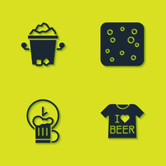 Set Ice bucket, Beer T-shirt, Happy hour and bubbles icon. Vector.