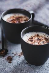 Two cups of hot chocolate, winter drinks concept