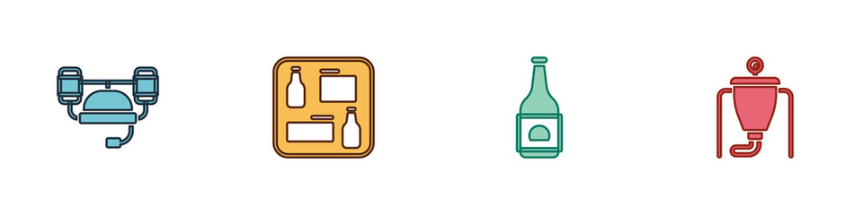 Set Beer helmet, menu, bottle and brewing process icon. Vector.