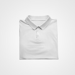 Mockup of white nicely folded polo, isolated on background, front view.