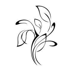 ornament 1480. stylized twig with leaves and curls in black lines on a white background