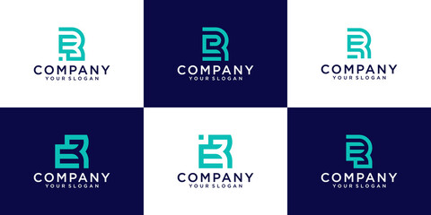 Set of monogram creative letter R logo template. icons for business of luxury, elegant, simple