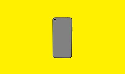 Mockup gray blank smartphone screen on yellow background.
Collage with the new Pantone Illuminating, Ultimate Gray in 2021. View from above. Flat lay. copy space