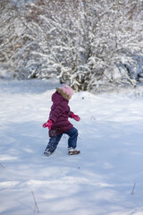 Fototapeta na wymiar A child girl on a walk in a winter park