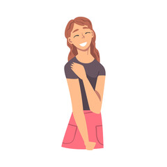 Beautiful Smiling Young Woman Wearing Casual Clothes Flat Style Vector Illustration