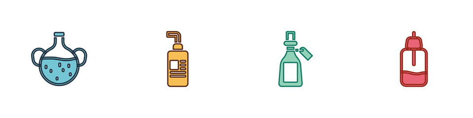 Set Essential oil bottle, Cream or lotion cosmetic tube, and icon. Vector.