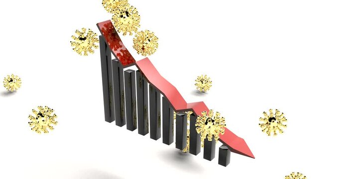 Gold flu particles falling on red chart