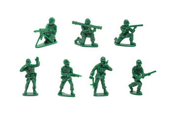 miniature toy soldiers with guns on white background - Powered by Adobe