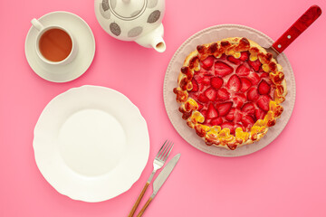 Valentine's day breakfast with strawberry  gift pie and tea