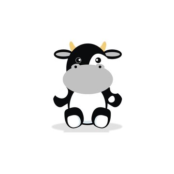 a cute sitting cow flat animal illustration, this illustration is suitable for children's books, cards, pictures for children's clothes and so on