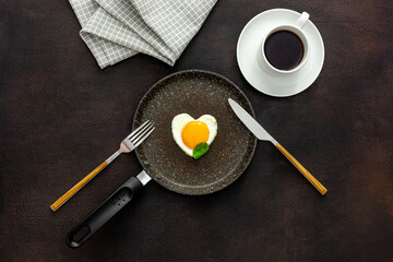 Breakfast on Valentine's Day Heart shape fried egg