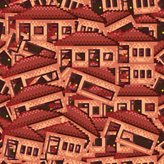 Houses pattern seamless background. Vector background. Houses pixel art.