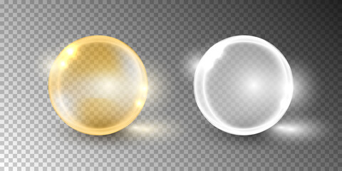 Oil bubble, vitamin capsule isolated on transparent background.