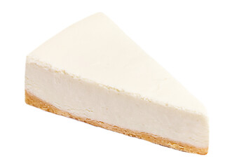 Slice of classical plain  New York Cheesecake  isolated on a white background. Piece of delicious...