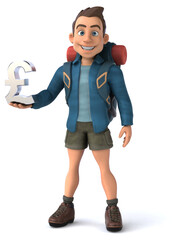 Fun illustration of a 3D cartoon backpacker