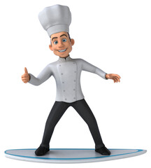 Fun 3D cartoon chef surfing