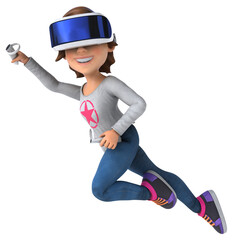 Fun 3D Illustration of a teenage girl with a VR Helmet